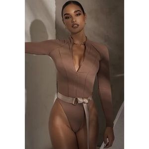 JLUXLABLE brown fitted bodysuit